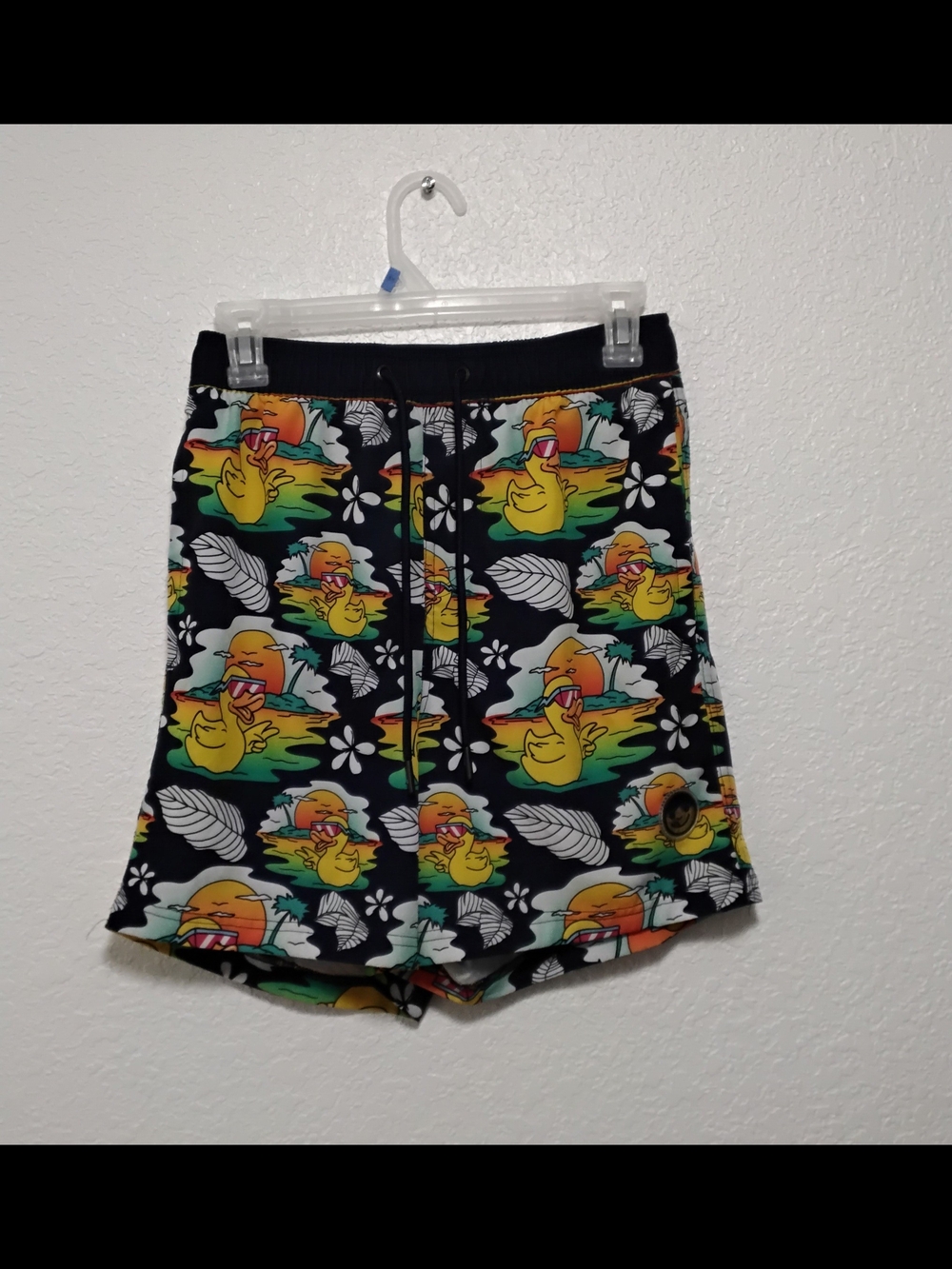 Neff Black Swim Shorts with Yellow Duck Print Size Medium